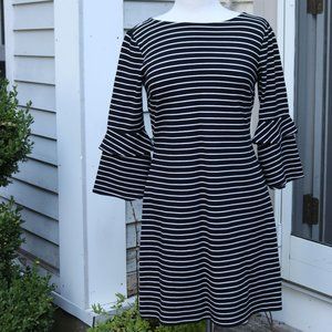 Ann Taylor Black & White Striped Knit Bell Sleeve Dress Sz 6